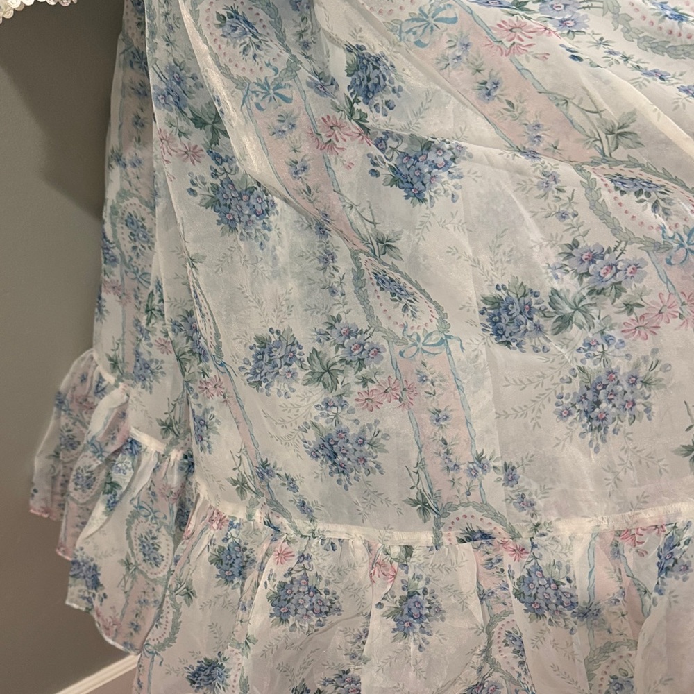 Selkie La Belle Etoile French Puff Sleeve Mini Dress in Soft Blue White Sheer - Picture 9 of 16